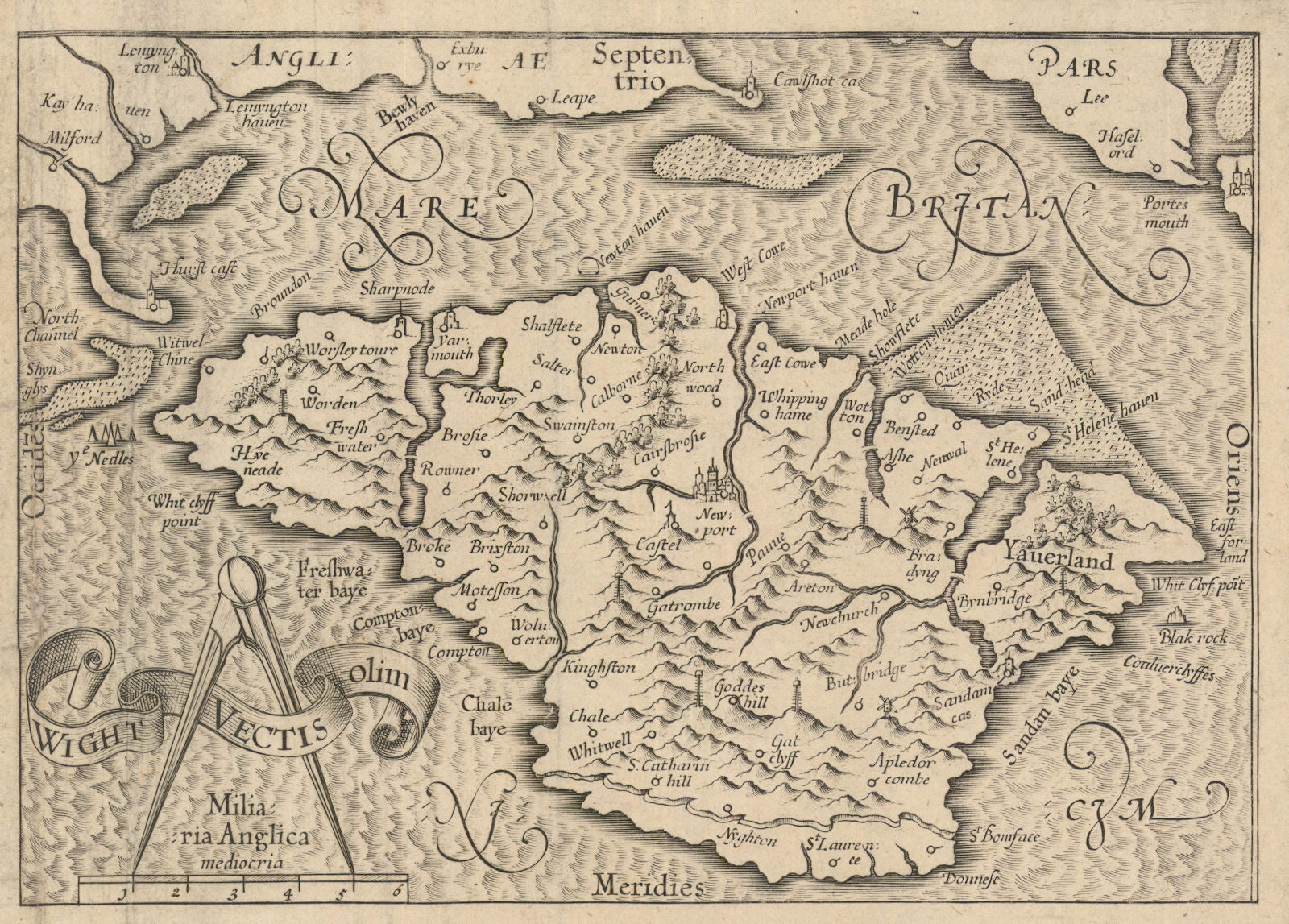Wight Vectis olim. The Isle of Wight by Gerard Mercator / Hondius c1630 map